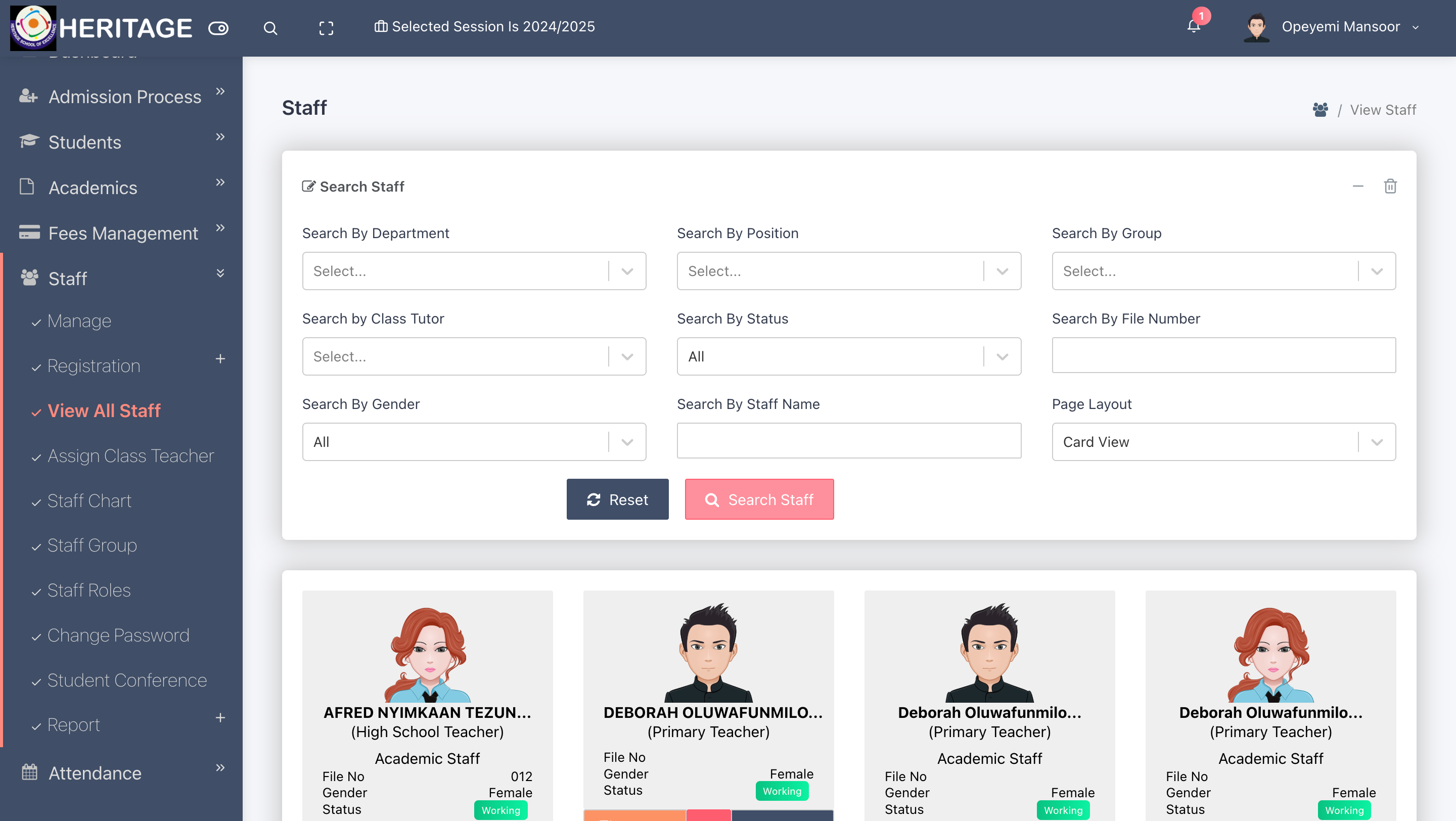 Staff Management screenshot