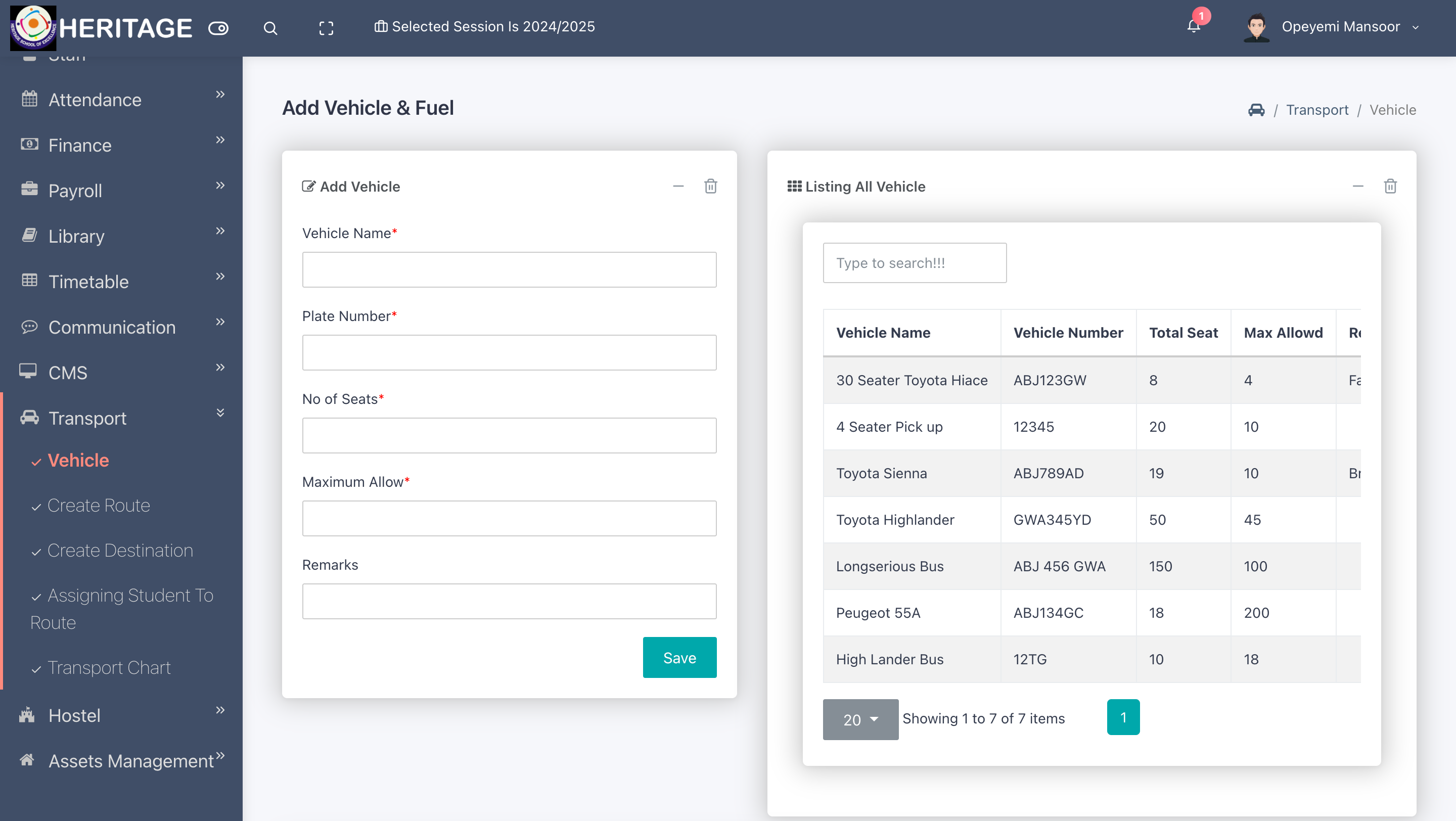 Transport Management screenshot